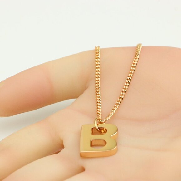 Rose Gold Plated Initial ""B"" Pendant Necklace, XPNL0310 - Picture 6 of 14